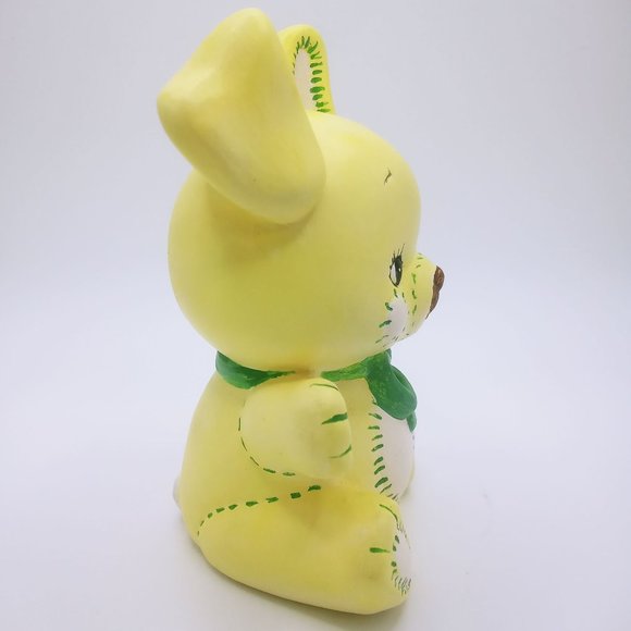 Decorative Ceramic Free Standing Rabbit Yellow Green White Design Green Bow - Picture 4 of 12